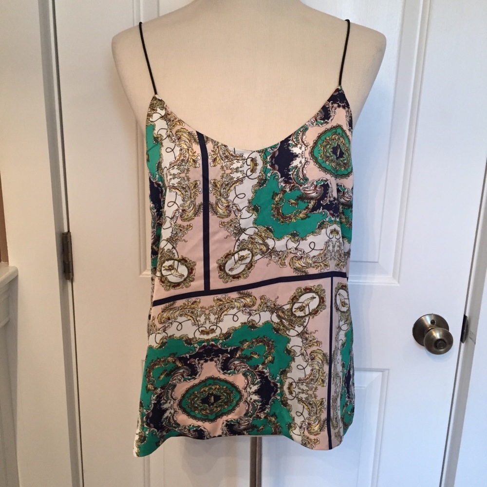 LUMIERE ANTHROPOLOGIE TOP TANK BLACK WHITE GREEN GRECIAN PRINT Size L